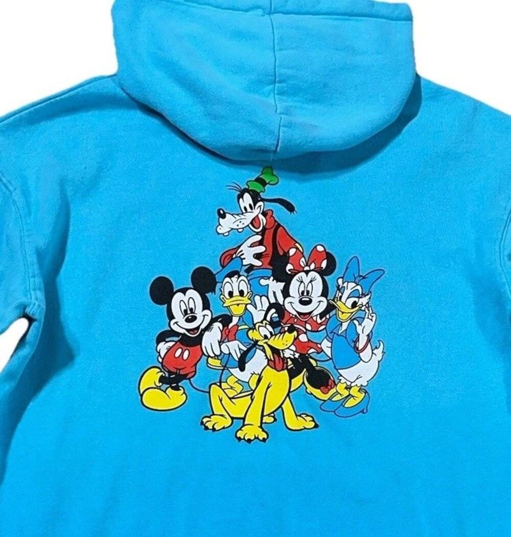 Disney Parks Double Sided Mickey & Friends  Sky Blue Pullover Hoodie Size XS